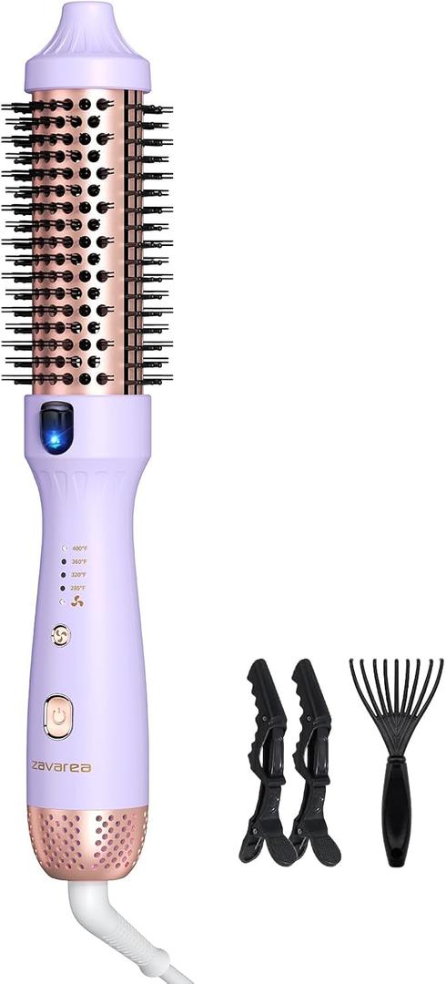 ZAVAREA Thermal Brush, 1.5 Inch Heated Round Brush Stylers, 800M Negative Ions Ceramic for Less Frizz Damage, 4 Temperature Set, Dual Voltage for Travel, Easy Use Boosts Shine, Dual Voltage (Valoran Purple)