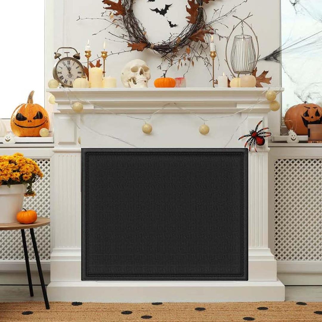 Magnetic Fireplace Cover, Fireplace Blocker Blanket Stops Heat Loss, Adjustable Fireplace Draft Stopper with 12 Magnets for Indoor Iron Frame Black 36" W x 32" H