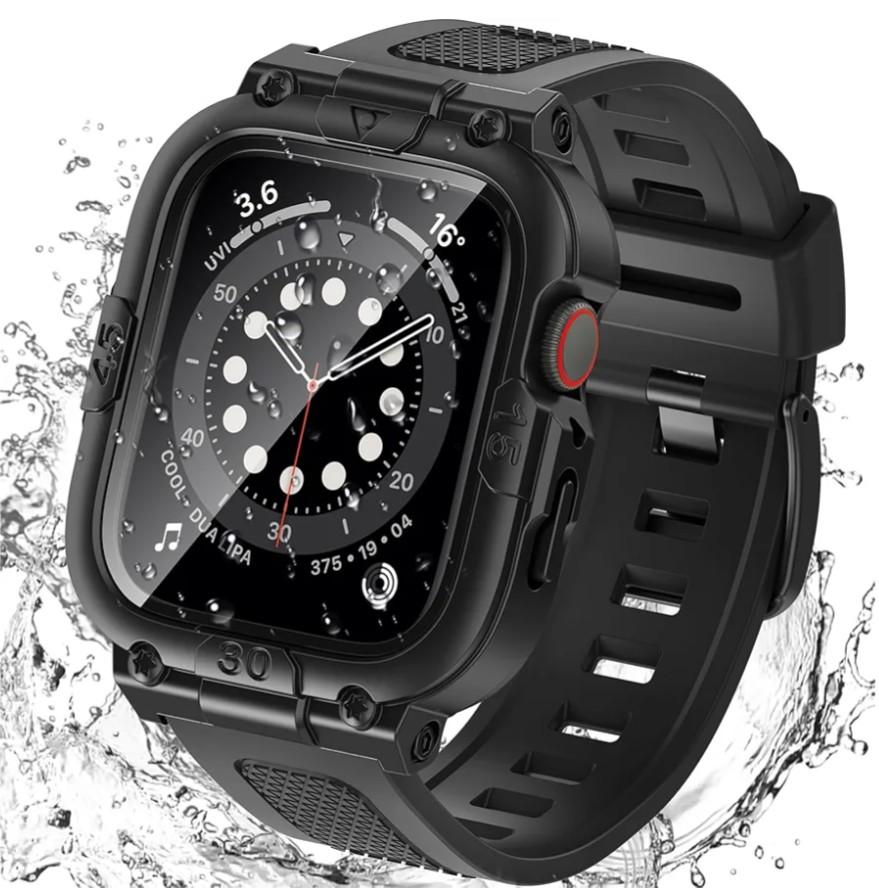 Goton 3 in 1 Waterproof Case with Band for Apple Watch with Built-in Tempered Glass Screen Protector 44mm, 360° Shockproof Bumper Face Cover with Band for Apple Watch SE 3/SE 2/SE, Series 6/5/4, 44mm