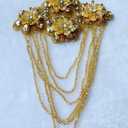 Handmade 3D Three-Dimensional Flower Rhinestones Applique Sewing Crystal Fringe Beads Sequins Patches Accessory for Wedding Dresses DIY Decorative 6X10inches 2PCS/Bag (Gold)