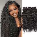 Wequeen 16A Deep Wave Water Wave Human Hair Bundles 100% Unprocessed Brazilian Virgin Hair Quick Weave Bundles Human Hair Extensions Real Human Hair,Water Wave 24 26 28 Inch