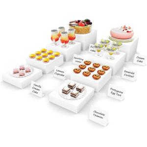 8 Pcs Buffet Risers, Food Risers for Buffet Table, Food Display Stand for Party Catering Dessert Jewelry Collectibles Figures Show, White Acrylic Cube Boxes Nesting Risers with Hollow Bottoms 2 Set(6"6.5"7"8")