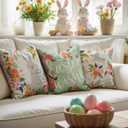 Prims & Flourish Easter Pillow Covers 18x18 Set of 4, Throw Pillow Covers, 4-Pack, 4 Designs, Floral Bunny Bliss, Green