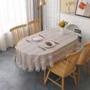 Gernaice Rustic Stripe Embroidered Oval Tablecloth Heavy Tassel Cotton Linen Table Cloth Wrinkle Free Washable Table Cover for Kitchen Dinning Party Holiday Brown 60x84 Inch