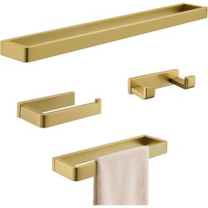 Bathroom Hardware Accessories Set Brushed Gold Towel Bar Set Square Bathroom Accessories Kit 4-Piece Towel Holder Set Stainless Steel Wall Mounted,23.6 Inch Towel Bar