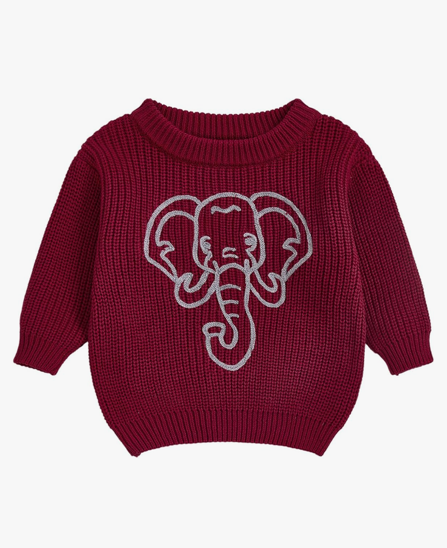 Toddler Baby Boy Girl Outfit Football Animal Embroidery Sweater Long Sleeve Cable Knit Pullover Sweaters Top (6-12, Red)