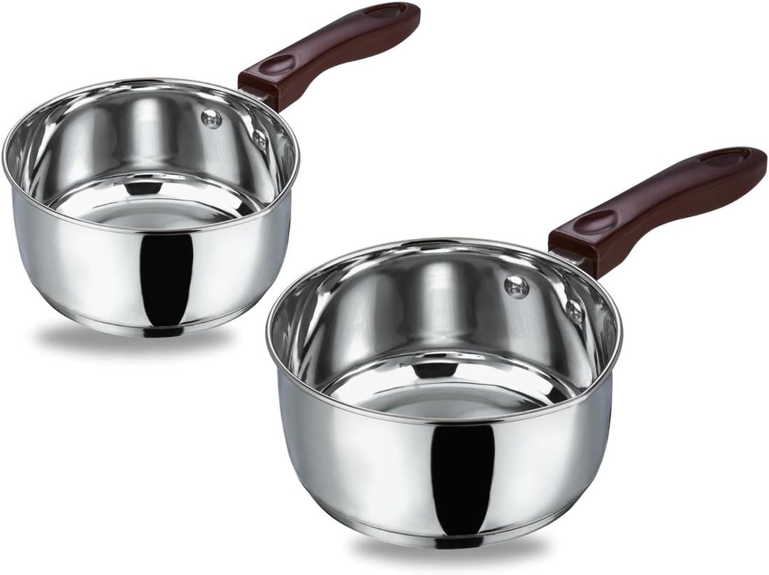 Vinod Stainless Steel Milkpan/Saucepan Set of 2-1 Litre and 1.6 Litre,Tea/Chai Pan,Riveted Sturdy Bakelite Handle,Induction and Gas Base