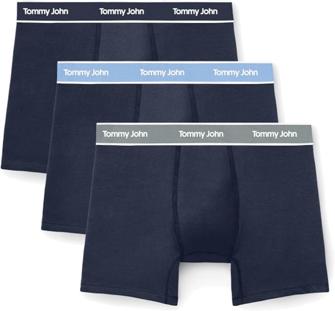 Tommy John Men's Essential Cool Cotton Stretch Boxer Brief Underwear - 6" 3-Pack, Breathable, Moisture-Wicking, Support Pouch