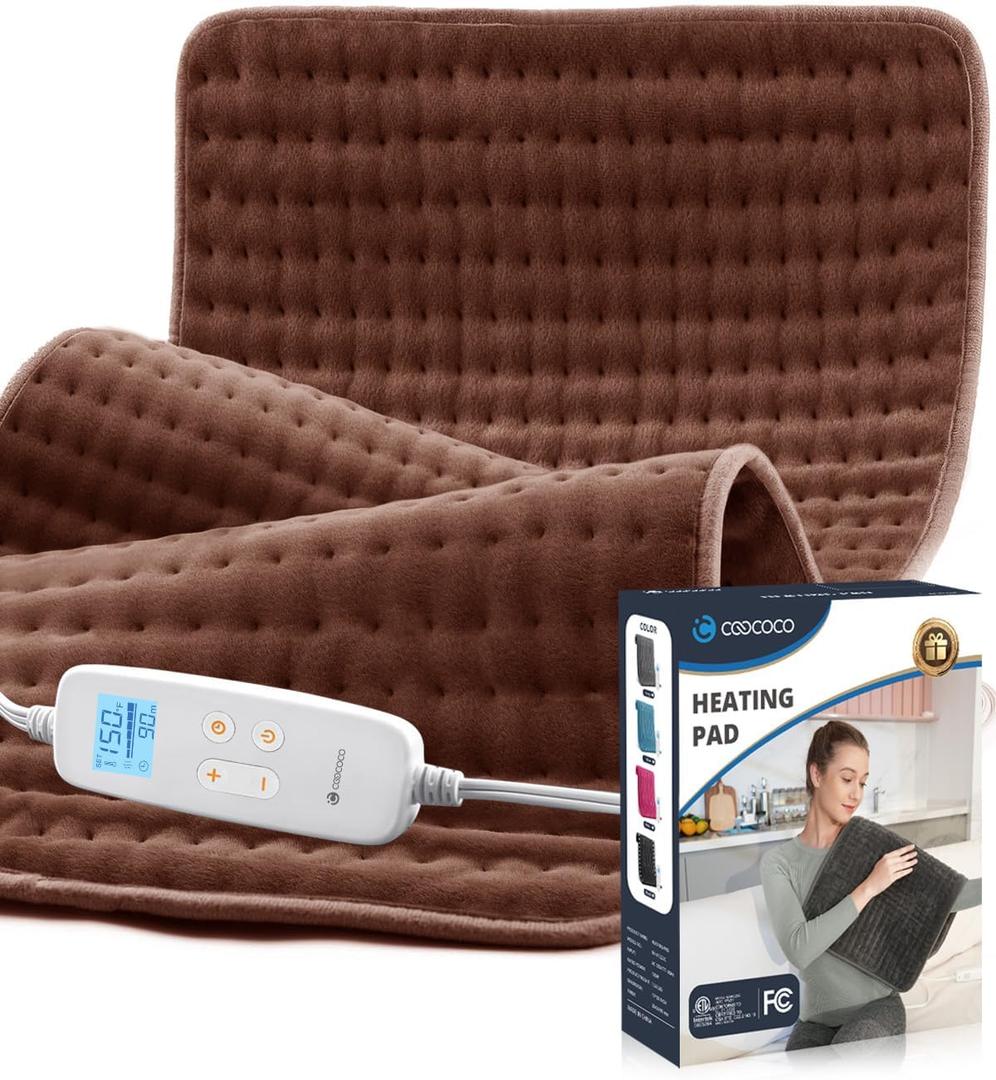 CooCoCo Large Electric Heating Pad for Back Pain & Cramps Relief, Birthday Gifts for Women Mom Men Dad, FSA HSA Eligible, Auto Shut Off, Machine Washable, Heat Pad for Neck & Shoulder, Suntan (17"*33" Brown)