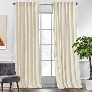 KGORGE Velvet Blackout Curtains 84 inches Luxury Soundproof Room Darkening Thermal Insulated Dark Green Velvet Curtains for Living Room French Door, Rod Pocket, Set of 2, W52 x L84, Beige