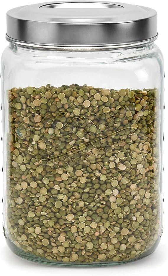 Mason Craft & More Airtight Kitchen Food Storage Clear Glass Pop Up Lid Canister, Large 3.6 Liter Pop Up Canister
