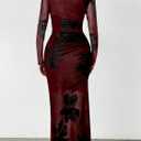 MARZXIN Women Long Sleeve Maxi Dress Bodycon Ruched Formal Slim Fit Tie Dye Dress Formal Mesh Dress (Red, M)