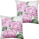 Pink Hydrangea Pillow Covers 20x20 Set of 2 Spring Summer Decorative Pillow Covers Flower Throw Pillow Case Square Cotton Linen Cushion Case for Outdoor Living Room Couch Sofa