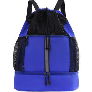 Sports Drawstring Backpack Swim Gym Bag with Wet Proof Pocket and Shoe Compartment for Men Women