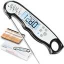 Digital Meat Thermometer, Waterproof Instant Read Food Thermometer for Cooking and Grilling, Kitchen Gadgets, Accessories with Backlight & Calibration for Candy, BBQ Grill, Liquids, Beef, Turkey (Black - Sliver)