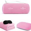 urnexttour 4-in-1 Travel Pillow & Blanket Set with Eye Mask, Memory Foam Neck Support, 50x65 Inch Blanket, Storage Bag for Airplane, Car, Train, Home Travel Pink