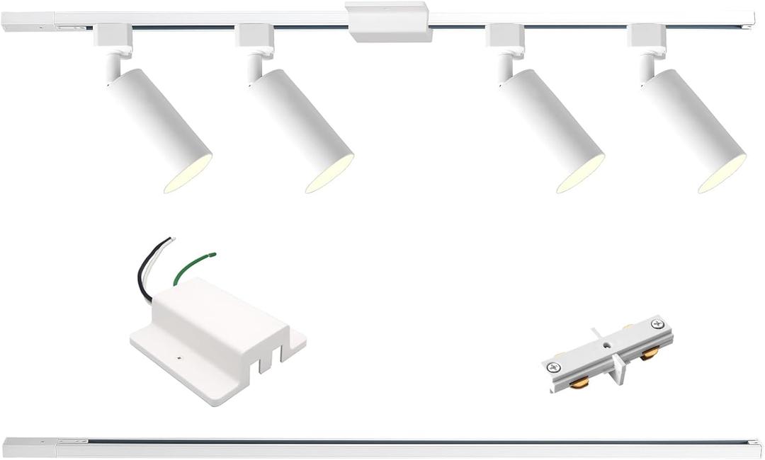 4-Light LED Track Lighting Kit with 3.3FT H Type Track Lighting Rails and Floating Canopy Connector, Modern Kitchen GU10 Track Lighting Fixtures Ceiling Spot Light, White (No Bulbs)