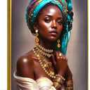 DRLWGTY Framed Wall Art, African Style Elegant Woman Canvas with Handmade Crystals and Gemstones, Large Modern Artwork Ready to Hang for Bedroom, Living Room, Office Decor, 36"L x 24"W