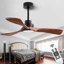 dearnow 42" Ceiling Fan Light with Lights with Remote Control, Indoor Outdoor Wooden Ceiling Fan with 3 Wooden Blades for Patio, Living Room, Office, Farmhouse and More (Black + Mahogany Color)