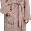 PAVILIA Premium Womens Plush Soft Robe Fluffy, Warm, Fleece Sherpa Shaggy Bathrobe (Small-Medium, Taupe)