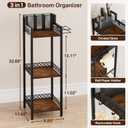 Bathroom Storage and Organizer Shelf Hair Dryer Holder, 9.85in 3-Tier Narrow Metal Standing Rack with Toilet Paper Holder, Corner Stand for Cosmetic, Vanity, Kitchen, Laundry Rustic Brown