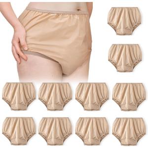 10 Pcs Adult Plastic Diaper Cover Pull-On Cover Plastic Pants Reusable Incontinence Waterproof Pants(Small,Beige)