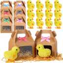 Ceenna 24 Pcs Adopt a Chick Party Favors 12 Wind up Jumping Chick 12 Foldable Chicken Coop Box with Raffia Grass Bowknot Chicken Party Favor Adopt a Farm Animal Birthday Gifts