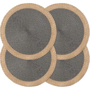 Noctiflorous Round Braided Placemats Set of 4 Table Mats 15 Inches Washable Heat Resistant for Dining Table Non-Slip Indoor Outdoor Place Mats for Thanksgiving Christmas Easter(Grey Wide Edge 4)