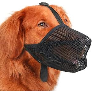 Mayerzon Dog Muzzle, Patented Soft Mesh Muzzle for Small Medium Large Dogs for Scavenging Biting Licking and Chewing, Allows to Pant and Drink (s, Black)