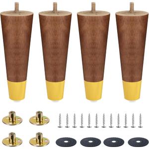 Solid Rubber Wood Furniture Legs Set of 4 - Heavy Duty Replacement Couch Legs & Sofa Feet for Bed, Cabinet, Ottoman - Furniture Risers & Bed Support Legs (Walnut, 6")