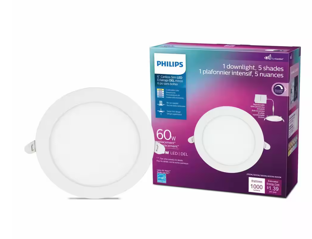 LED Philips 60W Slim 6-inch Canless Downlight