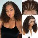 Fancy Hair Braided Wig Cornrow with Curly Hair Wig HD Lace Front Wig with Baby Hair Pre Plucked Glueless Transparent 13x4 Inch Ombre Brown Wig for Black Women