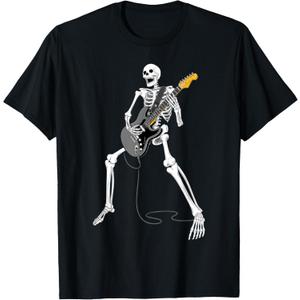 Skeleton Guitar Guy Music Spooky Halloween Rock Band Concert T-Shirt Large
