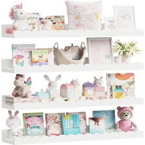 Yirilan 4-Pack 23.5IN Scalloped Shelves, Nursery Shelves for Wall, Floating Nursery Book Shelves for Kids, White, 4 Pack - 23.50 in