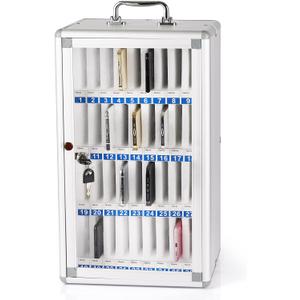 36 Slots Aluminum Alloy Pocket Chart Storage Cabinet for Cell Phones,Wall-Mounted with a Locked,Can be Carried by Hand, Transparent