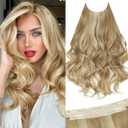 Vigorous Invisible Wire Hair Extensions 20 Inch Long Wavy Layered Clip in Hair Extension with Transparent Wire Adjustable Size 6 Secure Clips Thick Synthetic Hairpieces for Women