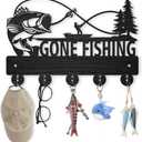 MAYJOYDIY Wood Fish Coat Rack, 5 Alloy Hooks, Wall Mounted, 11.8x8inch, Fishing Theme, Art Deco Style, Hallway Entryway Kitchen Gift