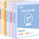 3 Ring Binder - 6 Pack, 1 Inch Binder with 2 Interior Pockets & Clear View Overlay, Large Capacity, Round Ring Binders for Office Supplies, School & Home (6 Colors) (Multicolor)