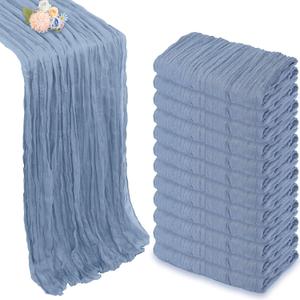 12 Pack Dusty Blue Table Runner 10ft Boho Gauze Fabric Cheesecloth Table Runner 35 x 120 Inch Rustic Sheer Runner for Wedding Decor Baby Shower Party Table Centerpiece Decorations