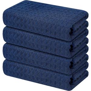Homaxy Premium Microfiber Waffle Weave Kitchen Towels, 16 x 28 Inch Ultra Absorbent and Solid Color Dish Towels, 4 Pack, Navy Blue