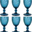 Vintage Wine Glasses Set of 6, 12 OZ Colored Glass Water Goblets, Embossed Floral Decorative Crystal Glass Cups Set, Dishwasher Safe, for Wedding, Party, Red Wine Glass, Bars, Restaurants