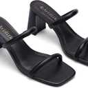 Avidirk Women's Square Open Toe Heeled Sandals Two Strap Mules Slip On Block Chunky Mid Heels Sandals