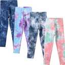 4 Pack Girls Printed Leggings Soft Yoga Pants Kids Tie-Dye Leggings (5-6 Years, Multicolor 1)