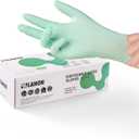 LANON 5 mil Vitamin-E Coated Latex Disposable Gloves, Food-Contact Grade, Fully Textured, Green, Medium (Medium (Pack of 100))