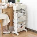 5 Tier Rolling Book Cart Multi-Functional Movable Storage Bookshelves with Lockable Wheels for Study Office Library Classroom, White (Whtie, with Wheel)