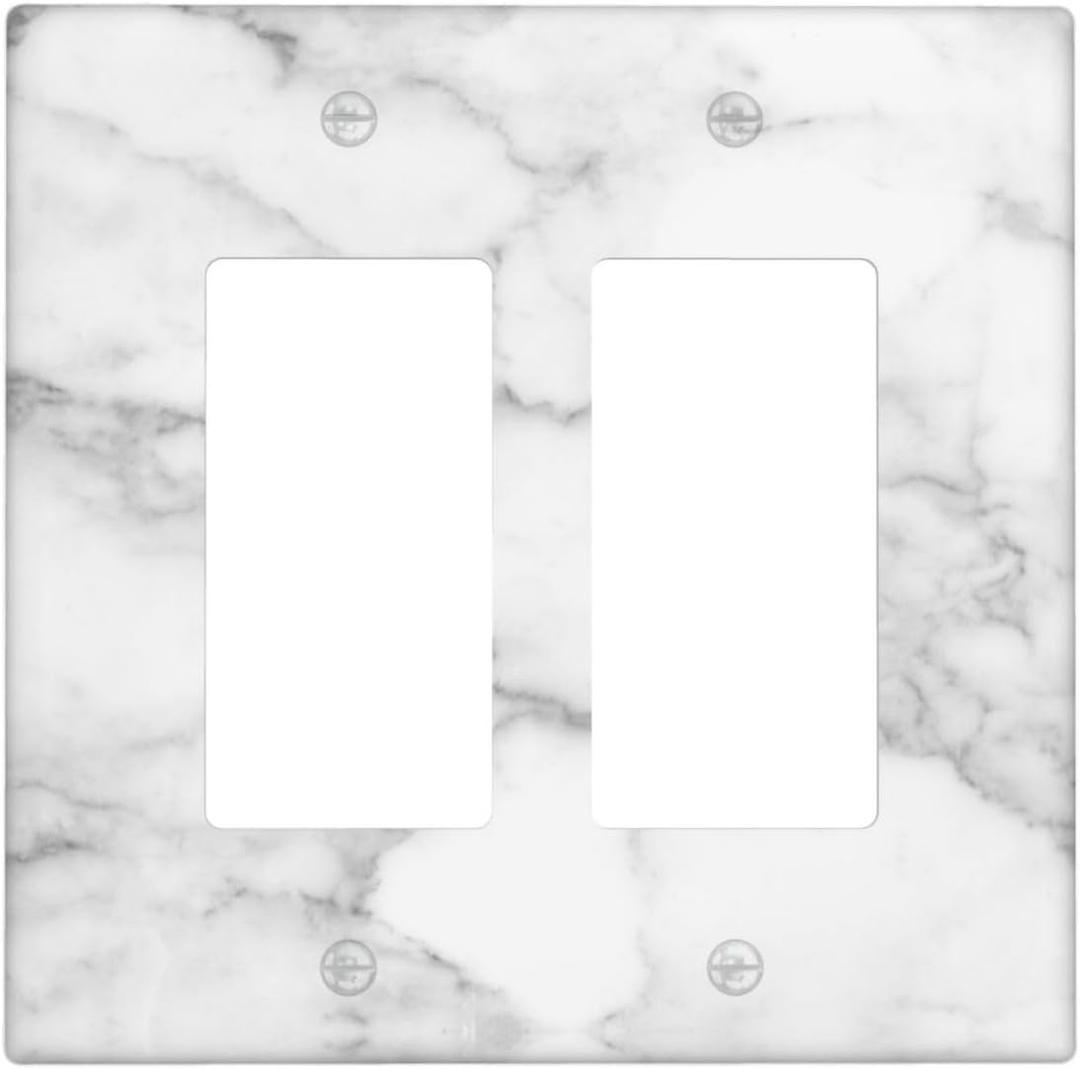 White Marble Pattern 2 Gang Double Rocker/Decora Light Switch Cover Decorative Outlet Wall Plate Electrical Faceplate for Home Family Art Decor