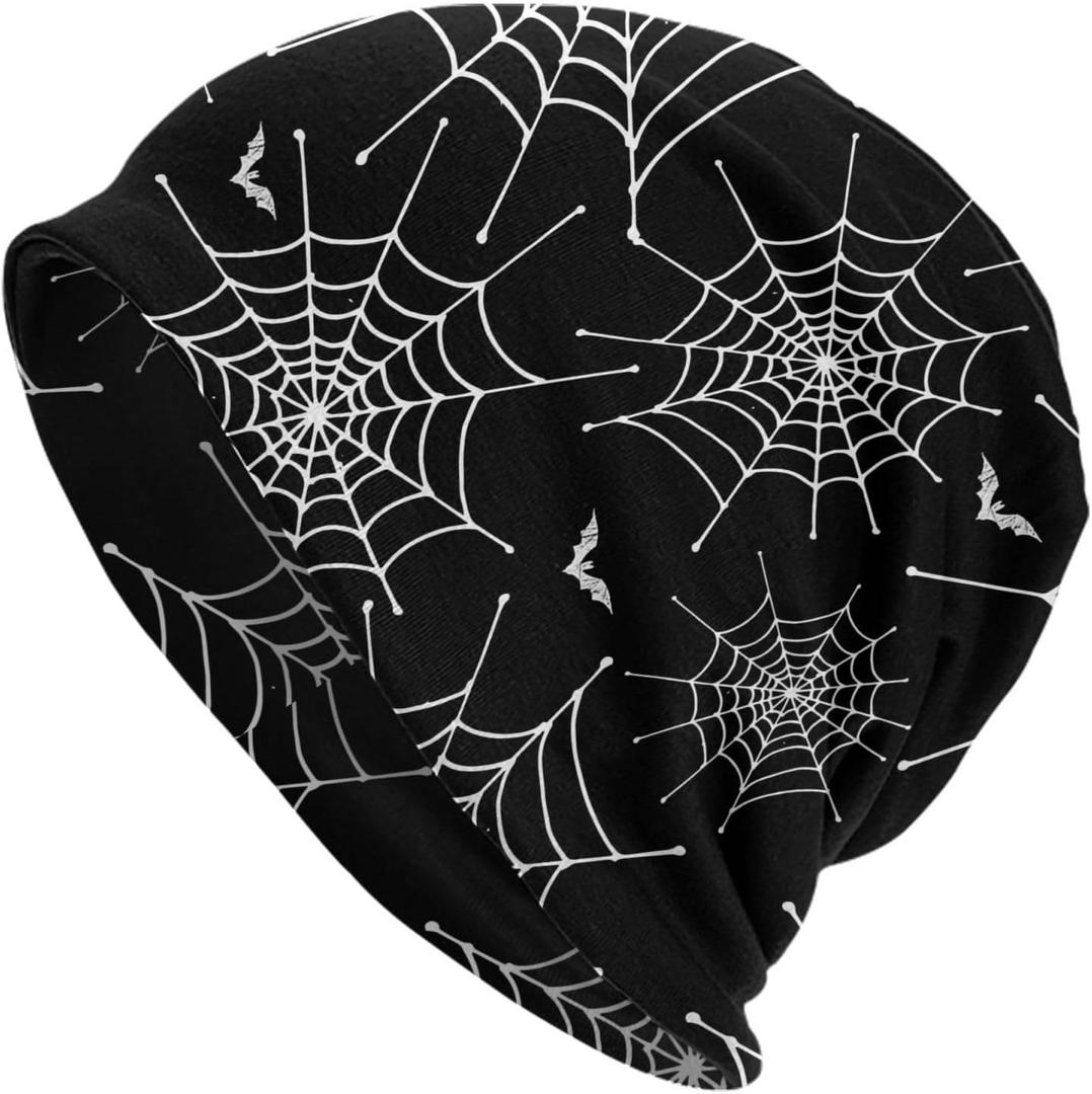 Halloween Skull Pumpkin Beanie Chemo Hat Cancer Headwear Knitted Hats Slouchy Cap for Adults Women Men (Black)