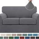 Turquoize 3 Piece Sofa Covers for 2 Cushion Couch Sofa Slipcover Soft Couch Cover for Dogs-Washable Sofa Furniture Covers with 2 Individual Cushion Covers, Thick Jacquard Fabric (Loveseat, Gray)