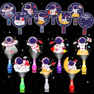 28 Pcs Valentine's Day Cards with Finger Lights, Valentine's Day Gifts for Kids, Space Themed Astronaut Party Favors Light Up Toys Bulk Classroom School Exchange
