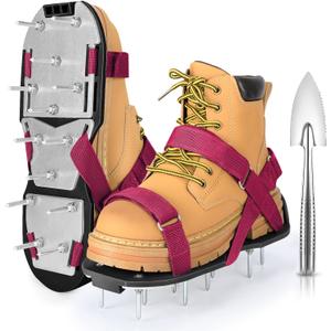 DenForste Lawn Aerator Shoes for Grass - Pre-Assembled Grass Aerator Shoes for Lawn - Soil Yard Aerator Tool for Aerating Patio Garden, Red